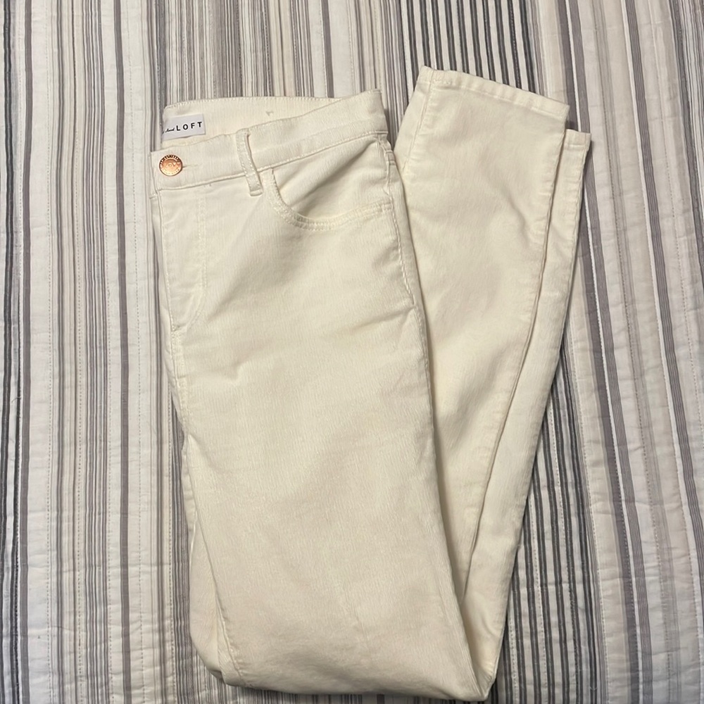 LOFT High Waist Skinny Corduroy Cream Off White Pants Size 27/4
